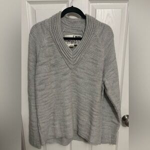 L'Ogan | Gray V-Neck Sweater Alpaca Wool Silk Blend Women's Sz L